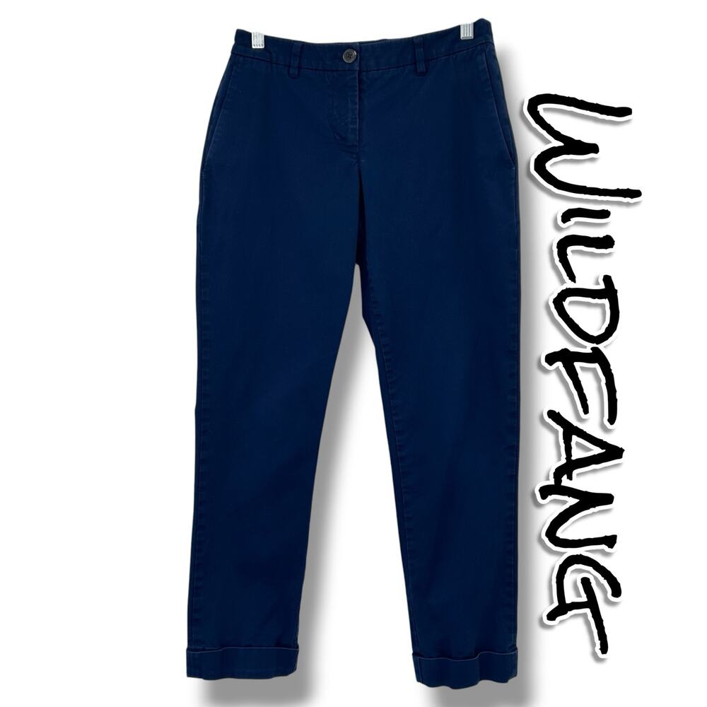 WILDFANG Essential Trouser Navy Chino Pants Sz 0 Cotton Stretch Tapered Uniform